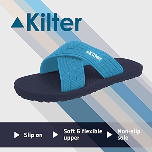 Kilter Men's Axis Lightweight Cross Strap Slip-On Summer Slide Sandal - Navy & Sky Blue - 8 UK