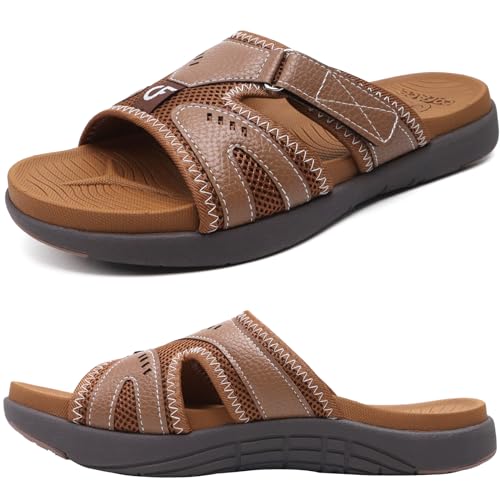 COFACE Mens Sport Recovery Sandals Plantar Fasciitis Soft Cushion Lightweight Arch Support Orthotic Slides for Men Khaki Size 10