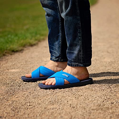 Kilter Men's Axis Lightweight Cross Strap Slip-On Summer Slide Sandal - Navy & Sky Blue - 8 UK