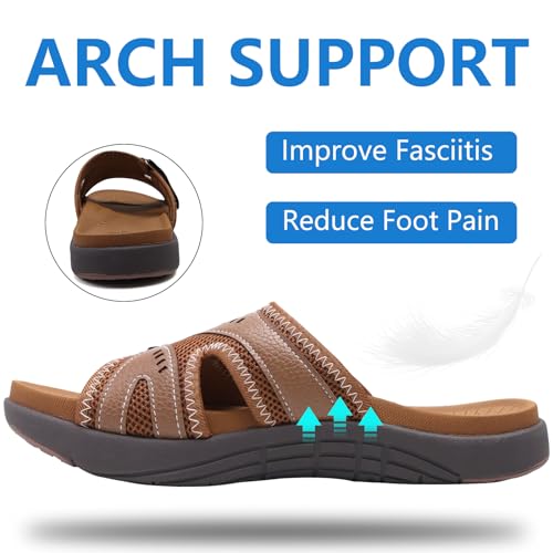 COFACE Mens Sport Recovery Sandals Plantar Fasciitis Soft Cushion Lightweight Arch Support Orthotic Slides for Men Khaki Size 10