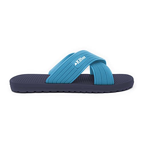 Kilter Men's Axis Lightweight Cross Strap Slip-On Summer Slide Sandal - Navy & Sky Blue - 8 UK