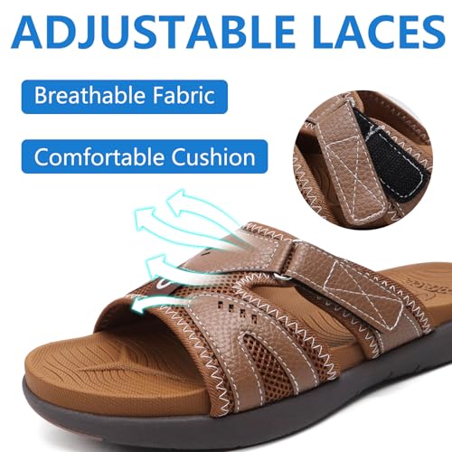 COFACE Mens Sport Recovery Sandals Plantar Fasciitis Soft Cushion Lightweight Arch Support Orthotic Slides for Men Khaki Size 10