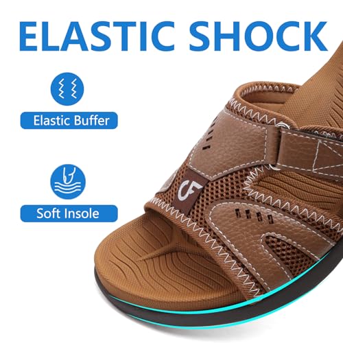 COFACE Mens Sport Recovery Sandals Plantar Fasciitis Soft Cushion Lightweight Arch Support Orthotic Slides for Men Khaki Size 10