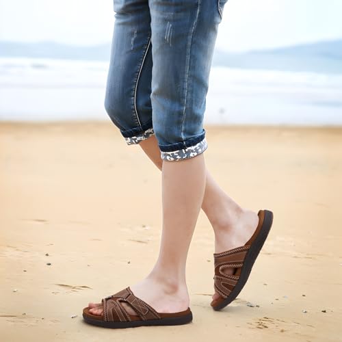 COFACE Mens Sport Recovery Sandals Plantar Fasciitis Soft Cushion Lightweight Arch Support Orthotic Slides for Men Khaki Size 10