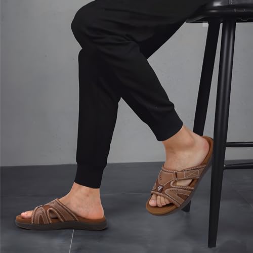 COFACE Mens Sport Recovery Sandals Plantar Fasciitis Soft Cushion Lightweight Arch Support Orthotic Slides for Men Khaki Size 10