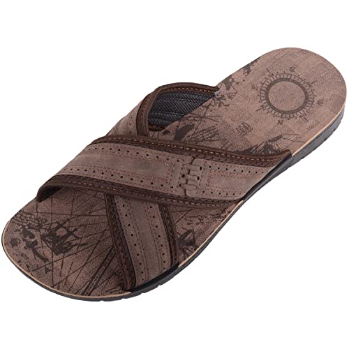 ABSOLUTE FOOTWEAR Mens Easy Slip On Cross Over Summer Beach Sliders Sandals - Brown - UK 11 / EU 45