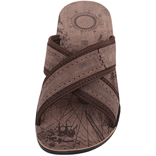 ABSOLUTE FOOTWEAR Mens Easy Slip On Cross Over Summer Beach Sliders Sandals - Brown - UK 11 / EU 45