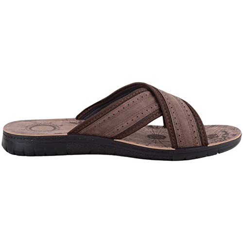 ABSOLUTE FOOTWEAR Mens Easy Slip On Cross Over Summer Beach Sliders Sandals - Brown - UK 11 / EU 45