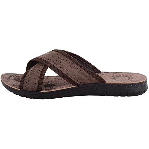 ABSOLUTE FOOTWEAR Mens Easy Slip On Cross Over Summer Beach Sliders Sandals - Brown - UK 11 / EU 45