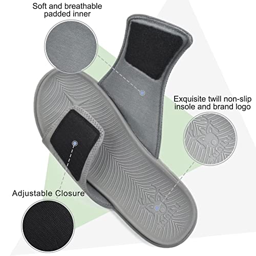 KuaiLu Mens Orthotic Slides Soft Cushion Sport Sandals with Plantar Fasciitis Arch Support Adjustable Open Toe Summer Slippers Slip on Indoor Outdoor Grey Size 11