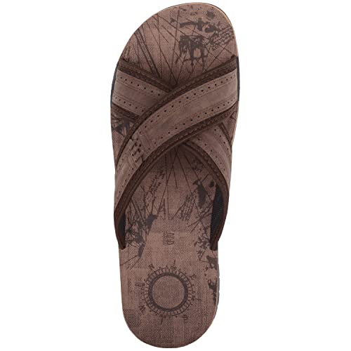 ABSOLUTE FOOTWEAR Mens Easy Slip On Cross Over Summer Beach Sliders Sandals - Brown - UK 11 / EU 45