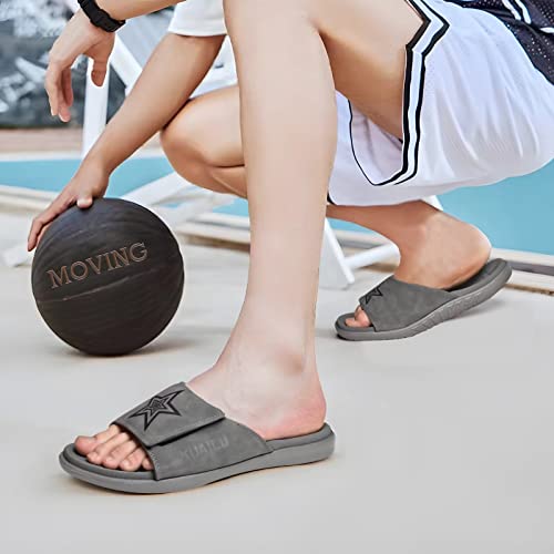 KuaiLu Mens Orthotic Slides Soft Cushion Sport Sandals with Plantar Fasciitis Arch Support Adjustable Open Toe Summer Slippers Slip on Indoor Outdoor Grey Size 11