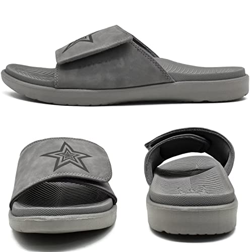 KuaiLu Mens Orthotic Slides Soft Cushion Sport Sandals with Plantar Fasciitis Arch Support Adjustable Open Toe Summer Slippers Slip on Indoor Outdoor Grey Size 11