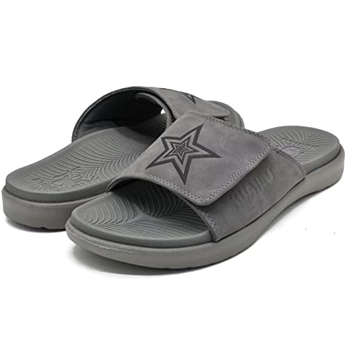 KuaiLu Mens Orthotic Slides Soft Cushion Sport Sandals with Plantar Fasciitis Arch Support Adjustable Open Toe Summer Slippers Slip on Indoor Outdoor Grey Size 11
