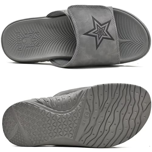 KuaiLu Mens Orthotic Slides Soft Cushion Sport Sandals with Plantar Fasciitis Arch Support Adjustable Open Toe Summer Slippers Slip on Indoor Outdoor Grey Size 11