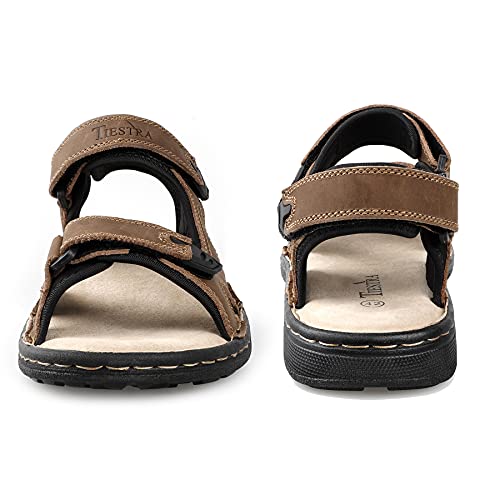 TIESTRA Mens Leather Sandal Wide Fit Walking Hiking Shoes Sports Outdoor Open Toe Sandal Comfortable Soft Summer Beach Shoes UK11/45EU