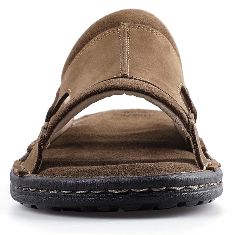 TIESTRA Mens Leather Sandal Wide Fit Walking Fisherman Sandal leisures Outdoor Open Toe Comfortable Soft Summer Beach Shoes UK12/46EU