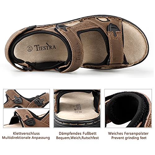 TIESTRA Mens Leather Sandal Wide Fit Walking Hiking Shoes Sports Outdoor Open Toe Sandal Comfortable Soft Summer Beach Shoes UK11/45EU