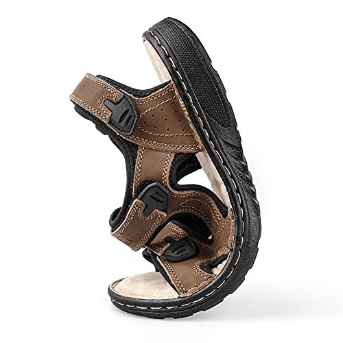 TIESTRA Mens Leather Sandal Wide Fit Walking Hiking Shoes Sports Outdoor Open Toe Sandal Comfortable Soft Summer Beach Shoes UK11/45EU
