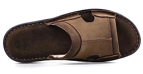 TIESTRA Mens Leather Sandal Wide Fit Walking Fisherman Sandal leisures Outdoor Open Toe Comfortable Soft Summer Beach Shoes UK12/46EU