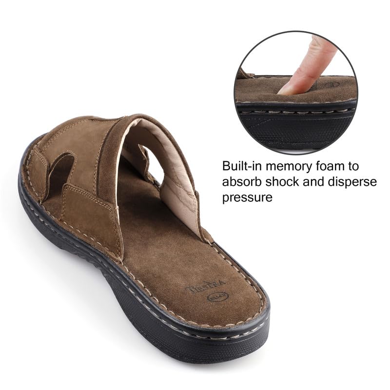 TIESTRA Mens Leather Sandal Wide Fit Walking Fisherman Sandal leisures Outdoor Open Toe Comfortable Soft Summer Beach Shoes UK12/46EU