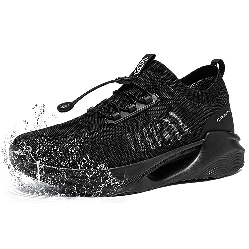 FLOWING PLUME Waterproof Mens Trainers Rainy Light Running Walking Shoes Gym Slip on Jogging Sports Fashion Casual Outdoor Sneakers(Black,11 UK)