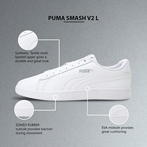 PUMA Unisex Smash V2 L Low-Top Trainers, PUMA White-PUMA White, 8.5 UK