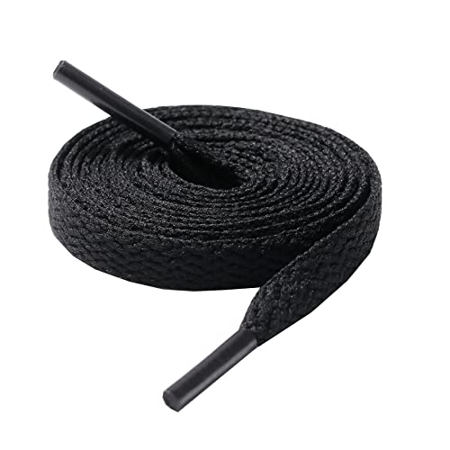 CCSOFTIME Flat Black Shoe laces for Trainers Converse Air Force 1,Replacement Sneaker Laces for Sport Shoes,Casual Shoe,Wide 8mm Laces for Men Women Kids Adult,(1Pair-Black-150cm)