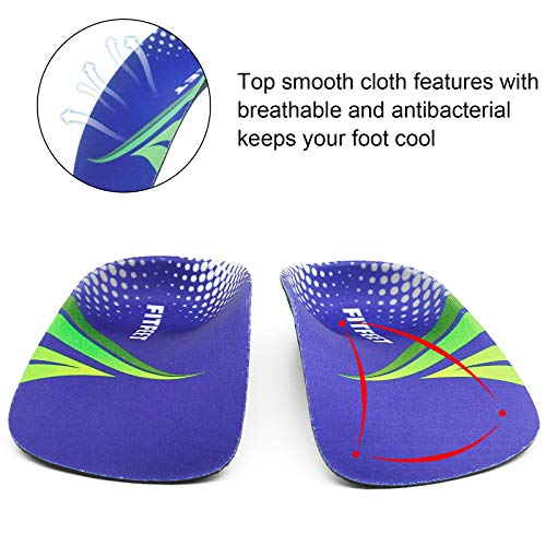 RooRuns Orthotic Insoles, 3/4 High Arch Support Shoe Inserts Insoles for Flat Feet, Plantar Fasciitis, Foot Arch, Feet Fatigue - Heel Cushion for Men, Woman, Medium (6-9.5 UK), Deep Blue