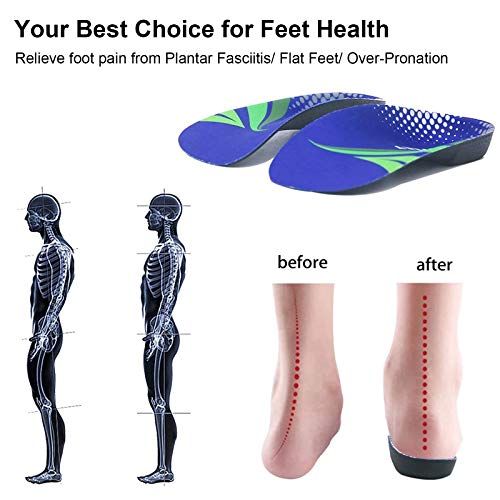 RooRuns Orthotic Insoles, 3/4 High Arch Support Shoe Inserts Insoles for Flat Feet, Plantar Fasciitis, Foot Arch, Feet Fatigue - Heel Cushion for Men, Woman, Medium (6-9.5 UK), Deep Blue