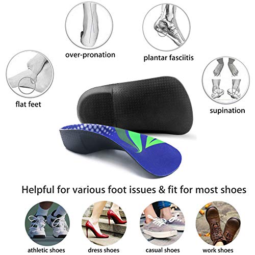 RooRuns Orthotic Insoles, 3/4 High Arch Support Shoe Inserts Insoles for Flat Feet, Plantar Fasciitis, Foot Arch, Feet Fatigue - Heel Cushion for Men, Woman, Medium (6-9.5 UK), Deep Blue