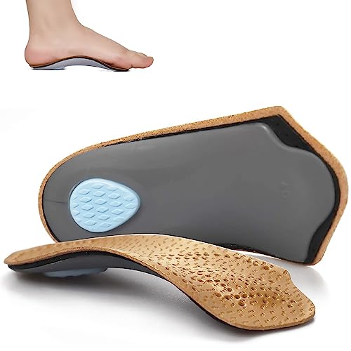 Orthotic Insoles 3/4 Length, Half Plantar Fasciitis Support with Metatarsal Pad Heel Cushion, Light Leather Foot Shoe Inserts for Women and Men, High Arch Support for Flat Feet Walking Exercising, M
