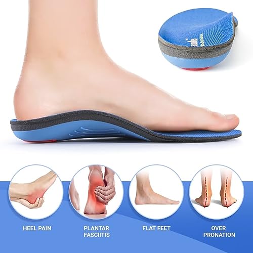 PCSsole Comfort Arch Support Insoles,Foot Supportive Orthotic Shoe Insert with Cushioning for Plantar Fasciitis, Heel Pain, Pronation, Flat Feet, Foot Pain Relief, Blue, Men(9.5-10)290mm