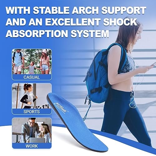 PCSsole Comfort Arch Support Insoles,Foot Supportive Orthotic Shoe Insert with Cushioning for Plantar Fasciitis, Heel Pain, Pronation, Flat Feet, Foot Pain Relief, Blue, Men(9.5-10)290mm