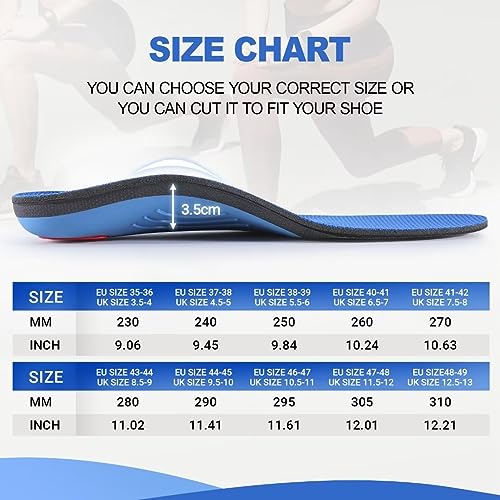 PCSsole Comfort Arch Support Insoles,Foot Supportive Orthotic Shoe Insert with Cushioning for Plantar Fasciitis, Heel Pain, Pronation, Flat Feet, Foot Pain Relief, Blue, Men(9.5-10)290mm