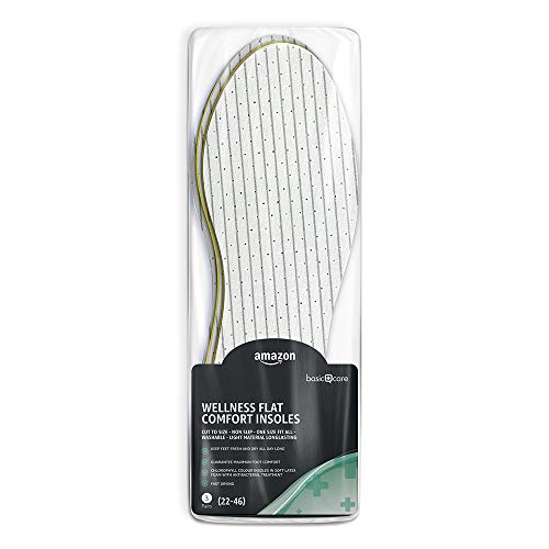 Amazon Basic Care - Wellness Flat Comfort Insoles - 3 pairs (UK Shoe Size 5-11), 6 Count, Pack of 1, White