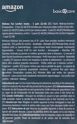 Amazon Basic Care - Wellness Flat Comfort Insoles - 3 pairs (UK Shoe Size 5-11), 6 Count, Pack of 1, White