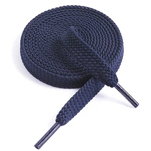 VSUDO 120 cm Double Layer Flat Navy Blue Shoe Laces for Trainers, 8mm Wide Navy Blue Laces for Trainers, Navy Blue Trainer Laces, Sneakers Navy Blue Shoe Laces for Women or Men (1Pair-Navy Blue-120cm)