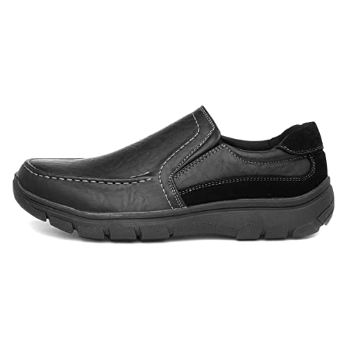 Cushion Walk Mens Flat Slip On Elastic Smart Casual Formal Trainer Faux Leather Loafer Shoes (Black, UK_Footwear_Size_System, Adult, Men, Numeric, Medium, Numeric_7)