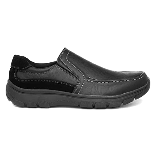 Cushion Walk Mens Flat Slip On Elastic Smart Casual Formal Trainer Faux Leather Loafer Shoes (Black, UK_Footwear_Size_System, Adult, Men, Numeric, Medium, Numeric_7)