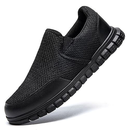HIIGYL Mens Trainers Slip-On Shoes Casual Loafers for Men Breathable Running Sneakers Lightweight Gym Tennis Walking Shoes Black 8