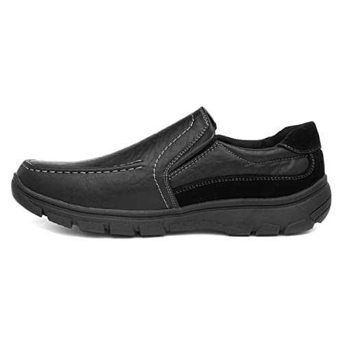 Cushion Walk Mens Flat Slip On Elastic Smart Casual Formal Trainer Faux Leather Loafer Shoes (Black, UK_Footwear_Size_System, Adult, Men, Numeric, Medium, Numeric_7)