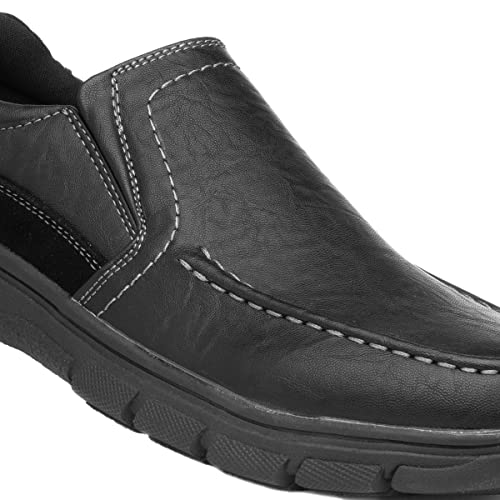 Cushion Walk Mens Flat Slip On Elastic Smart Casual Formal Trainer Faux Leather Loafer Shoes (Black, UK_Footwear_Size_System, Adult, Men, Numeric, Medium, Numeric_7)