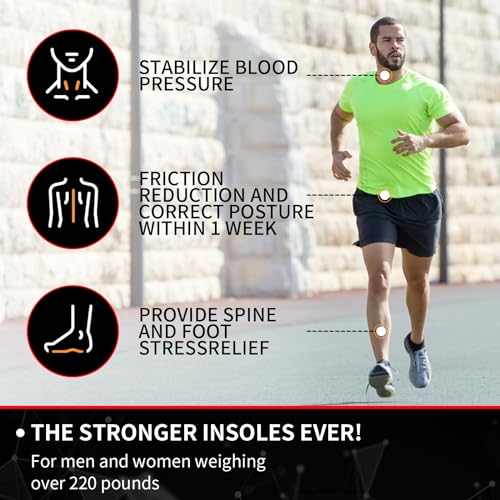 (220+lbs) Plantar Fasciitis Strong Arch Support Insoles for Men Women - Orthotic Inserts Insoles High Arch for Arch Pain, Flat Feet - Boot Work Shoe Insole - Heavy Duty Support Pain Relief, Black, S