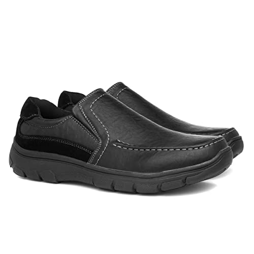 Cushion Walk Mens Flat Slip On Elastic Smart Casual Formal Trainer Faux Leather Loafer Shoes (Black, UK_Footwear_Size_System, Adult, Men, Numeric, Medium, Numeric_7)