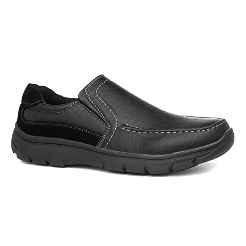 Cushion Walk Mens Flat Slip On Elastic Smart Casual Formal Trainer Faux Leather Loafer Shoes (Black, UK_Footwear_Size_System, Adult, Men, Numeric, Medium, Numeric_7)