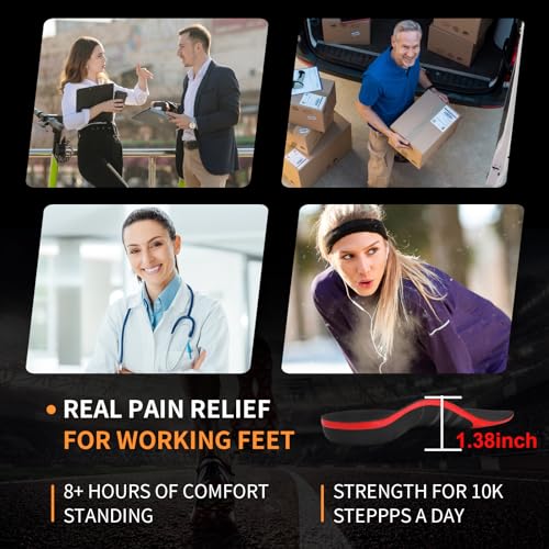 (220+lbs) Plantar Fasciitis Strong Arch Support Insoles for Men Women - Orthotic Inserts Insoles High Arch for Arch Pain, Flat Feet - Boot Work Shoe Insole - Heavy Duty Support Pain Relief, Black, S