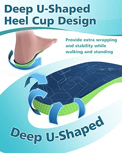 Flat Feet Insoles, QBK 3/4 Length Orthotic Inserts Improve Plantar Fasciitis, Heel Spurs, Achilles Tendonitis, Bunions, Back Pain for Men&Women Thin Insoles L