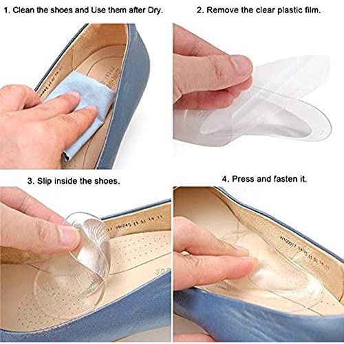 4 Pairs Clear Gel Arch Support Insoles for Men & Women, Shoe Insoles for Flat Feet, Reusable Arch Inserts for Plantar Fasciitis, Adhesive Arch Pad for Relieve Pressure and Feet Pain