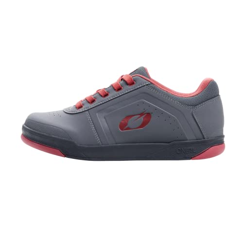 O'Neal | Mountain Bike Shoes | MTB Downhill Freeride | Vegan | Balance Between Grip and Foot repositioning, Honeycomb Sole Structure | Pinned Flat Pedal V.22 Shoe | Adult | Grey Red | 45